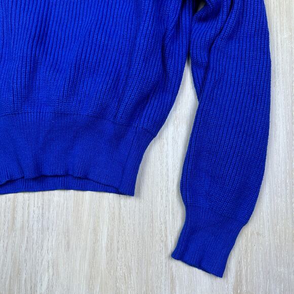 Le Lis Royal Blue Shawl Collar Crossover Pullover Cropped Knit Sweater Medium - Picture 8 of 14